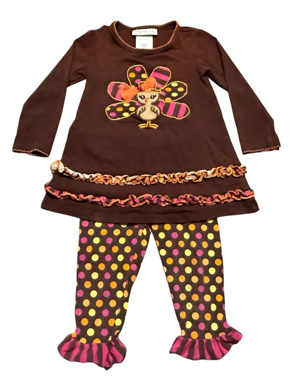 Bonnie Jean Girls Thanksgiving Outfit Set 2T Turkey Tunic Pants Fall